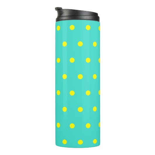 Turquoise Blue Yellow Polka Dots Thermosbeker (Geroteerd rechts)