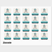 Turquoise Blue Zebra Baby Carriage Bedankt Vierkante Sticker (Vel)
