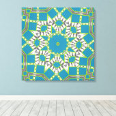 Turquoise Blue Zebra Green Kaleidoscope Pattern Canvas Afdruk (Insitu (Houten vloer))