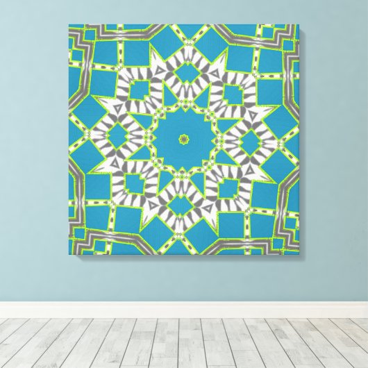Turquoise Blue Zebra Green Kaleidoscope Pattern Canvas Afdruk (Insitu (Houten vloer))