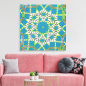 Turquoise Blue Zebra Green Kaleidoscope Pattern Canvas Afdruk (Insitu (Woonkamer))