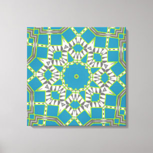 Turquoise Blue Zebra Green Kaleidoscope Pattern Canvas Afdruk