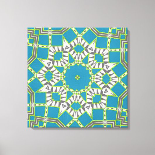 Turquoise Blue Zebra Green Kaleidoscope Pattern Canvas Afdruk (Voorkant)