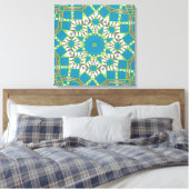 Turquoise Blue Zebra Green Kaleidoscope Pattern Canvas Afdruk (Insitu (Slaapkamer))