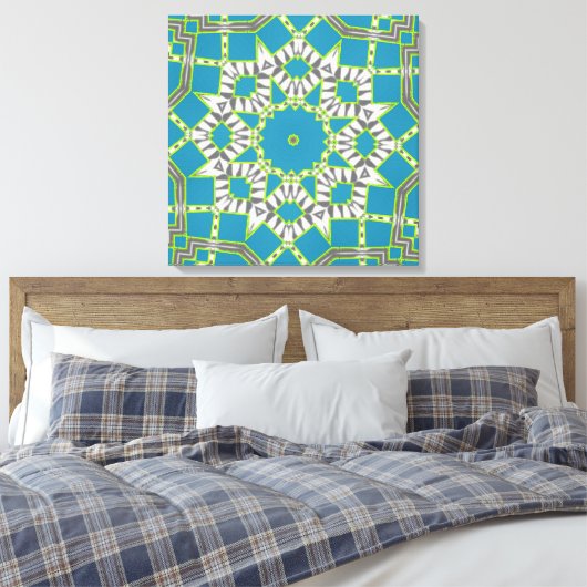 Turquoise Blue Zebra Green Kaleidoscope Pattern Canvas Afdruk (Insitu (Slaapkamer))