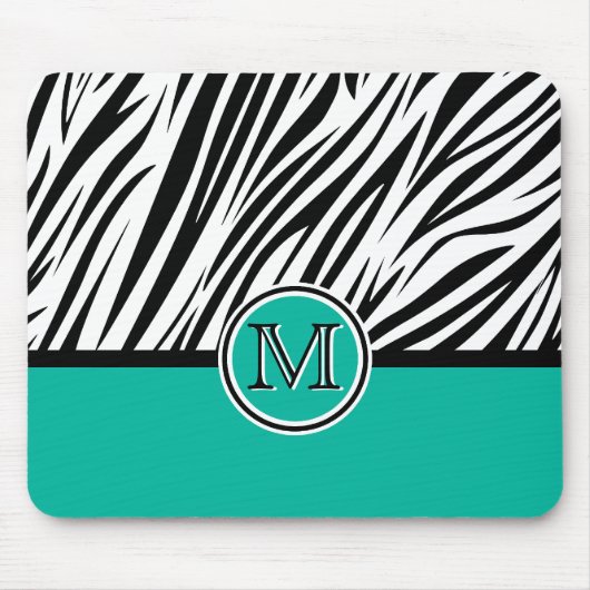Turquoise Blue Zebra Monogram Patroon Muismat (Voorkant)