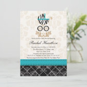 Turquoise Blue Zebra Print Carriage Baby shower Kaart (Staand voorkant)