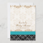 Turquoise Blue Zebra Print Carriage Baby shower Kaart (Achterkant)