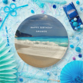 Turquoise Blue Zee Beach Photo Happy Birthday Papieren Bordje (Feest)