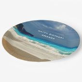 Turquoise Blue Zee Beach Photo Happy Birthday Papieren Bordje (Gekanteld)