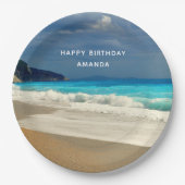 Turquoise Blue Zee Beach Photo Happy Birthday Papieren Bordje (Voorkant)