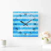 Turquoise Blue Zee Stripes Vierkante Klok (Huis)