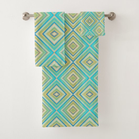 Turquoise Blues Alternative Diamond Pattern Bad Handdoek (Insitu)