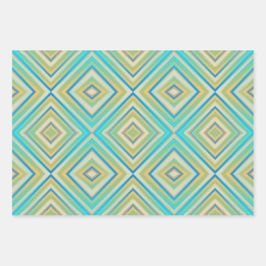 Turquoise Blues Alternative Diamond Pattern Inpakpapier Vel (Voorkant 2)