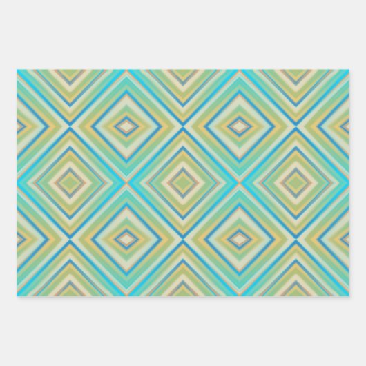 Turquoise Blues Alternative Diamond Pattern Inpakpapier Vel (Voorkant)