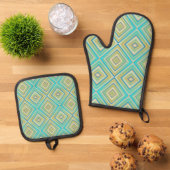 Turquoise Blues Alternative Diamond Pattern Ovenwant & Pannenlap Set (Top down)