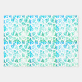 Turquoise Blues met Geel en Wit, Floral Inpakpapier Vel (Voorkant 3)