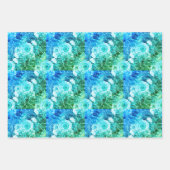Turquoise Blues met Geel en Wit, Floral Inpakpapier Vel (Voorkant 2)