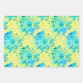 Turquoise Blues met Geel en Wit, Floral Inpakpapier Vel (Voorkant)