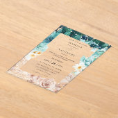 Turquoise & Blush Pink Floral Wedding 2 Acryl Uitnodigingen (Laagn)