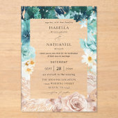 Turquoise & Blush Pink Floral Wedding 2 Acryl Uitnodigingen (Voorkant)