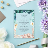 Turquoise & Blush Pink Floral Wedding 2 Acryl Uitnodigingen (Insitu (Huwelijk))