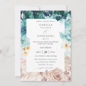 Turquoise & Blush Pink Floral Wedding 2 Kaart (Voorkant)