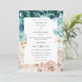 Turquoise & Blush Pink Floral Wedding 2 Kaart (Staand voorkant)