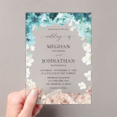 Turquoise & Blush Pink Floral Wedding Acryl Uitnodigingen (Insitu (Draagbaar))