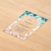 Turquoise & Blush Pink Floral Wedding Acryl Uitnodigingen (Laagn)