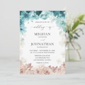 Turquoise & Blush Pink Floral Wedding Kaart (Staand voorkant)