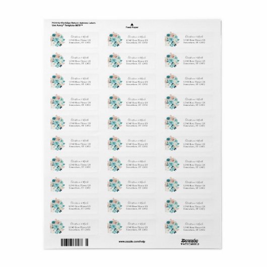 Turquoise & Blush Pink Return Address Label (Full Sheet)