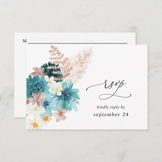 Turquoise & Blush Pink w Meal RSVP 2 (Voorkant / Achterkant)