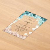 Turquoise & Blush Roze Bloemen Bruiloft Acryl Uitnodigingen (Laagn)