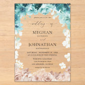 Turquoise & Blush Roze Bloemen Bruiloft Acryl Uitnodigingen (Voorkant)