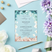 Turquoise & Blush Roze Bloemen Bruiloft Acryl Uitnodigingen (Insitu (Huwelijk))