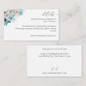 Turquoise & Blush Roze Bloemige Bijlagekaart 2 Informatiekaartje (Voorkant / Achterkant)