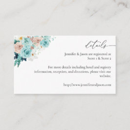 Turquoise & Blush Roze Bloemige Bijlagekaart 2 Informatiekaartje