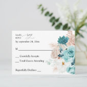 Turquoise & Blush Roze no Meal RSVP Kaartje (Staand voorkant)