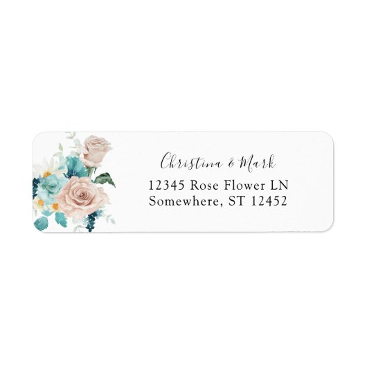 Turquoise & Blush Roze Retouradreslabel 2 Etiket (Voorkant)