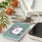 Turquoise & Blush Trouw Acrylen Sleutelhanger (Voorkant Rechts)