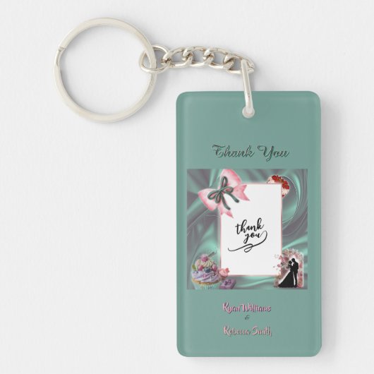 Turquoise & Blush Trouw Acrylen Sleutelhanger (Voorkant)
