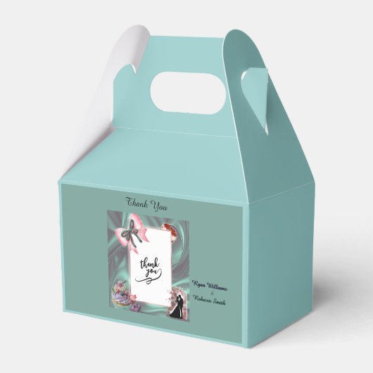 Turquoise & Blush Trouw Favor Doos Bedankdoosjes (Voorkant Zijde)