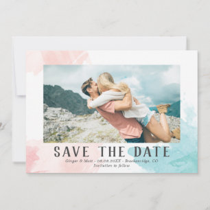 Turquoise & Blush Waterverf - Foto Save the Date
