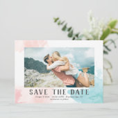 Turquoise & Blush Waterverf - Foto sparen de Datum Save The Date (Staand voorkant)