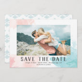 Turquoise & Blush Waterverf - Foto sparen de Datum Save The Date (Voorkant / Achterkant)