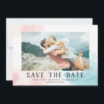 Turquoise & Blush Waterverf - Foto sparen de Datum Save The Date<br><div class="desc">Foto slaat de datumkaart op met  waterverf wassen in wazige roze en turquoise. Sla de datum en je trouwgegevens op in donkergrijs. Op de achterzijde ziet u een bleek blauw patroon.</div>
