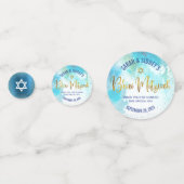 Turquoise B'nai Mitzvah Gold Script-Waterverf Confetti (Voorkanten)