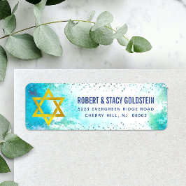 Turquoise B'nai Mitzvah Waterverf Retouradres Etiket