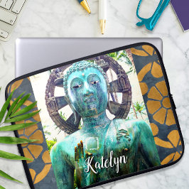 Turquoise Boeddha beeld Goud Mozaïek Aangepaste Na Laptop Sleeve